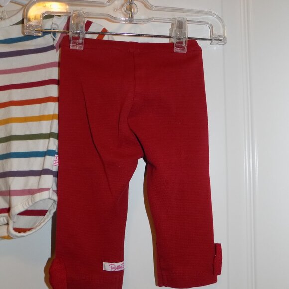 RUFFLE BUTTS 6-12M Cream Multi-color Striped Bodysuit Red Bow Leggings 2pc Set - Picture 3 of 5